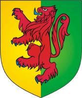 William Marshal's coat of arms; blazon: party per pale or, vert, a lion rampant goules